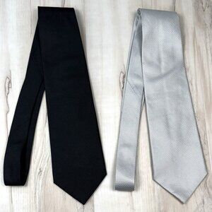 Lot 2 VAN HEUSEN 57"x4" Black & Silver 100% Textured Silk Mens Classic NECK TIE